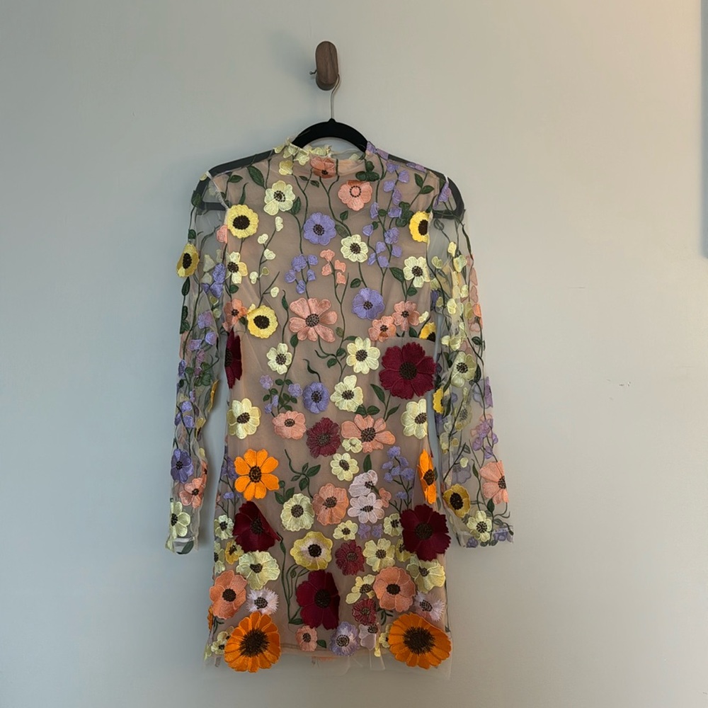Flower Appliquéd Long Sleeved Dress